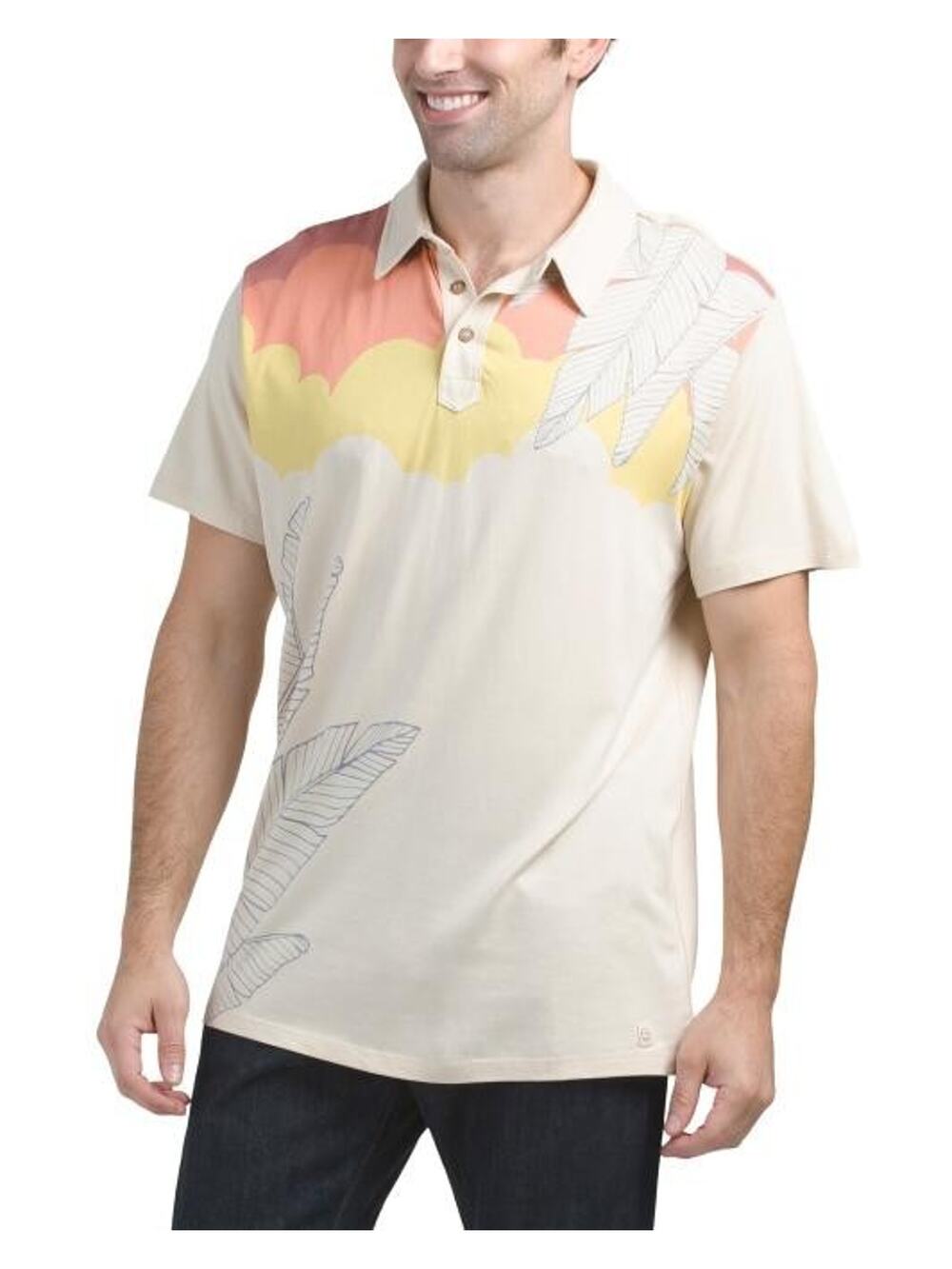 Marine Layer Graphic Polo Natural Sunset Marge Mens Medium Short Sleeve Shirt